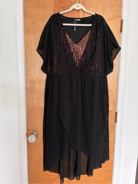 BloomChic Black High-Low Dress with Iridescent Sequin V-Front